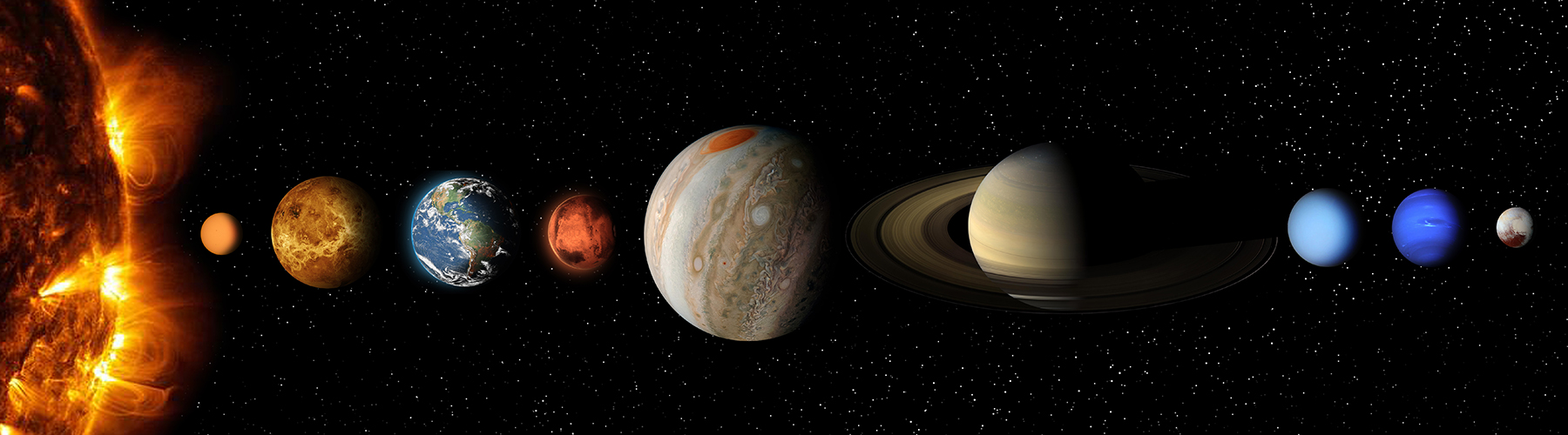 Sun with nine planets lined up in order