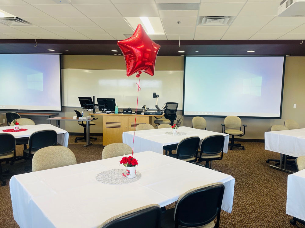 a classroom set up for an event