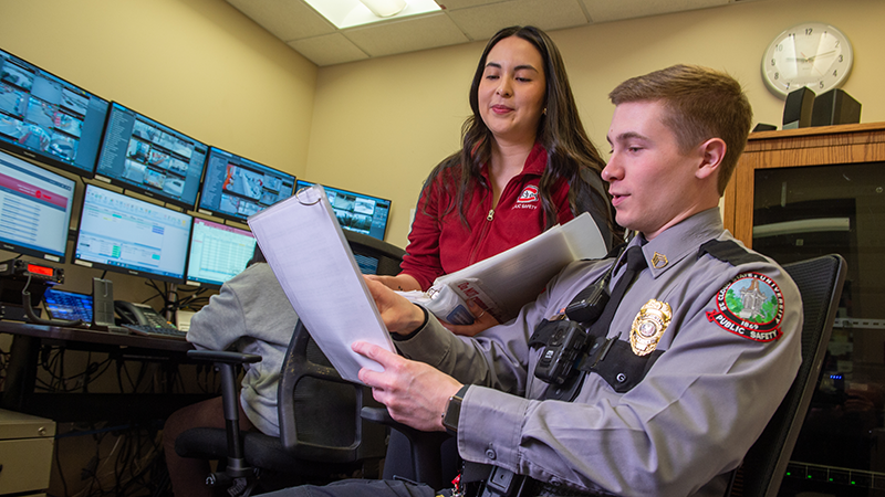 St. Cloud State Public Safety personnel in the dispatch room