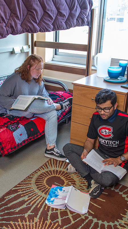 Two students studying in dorm room
