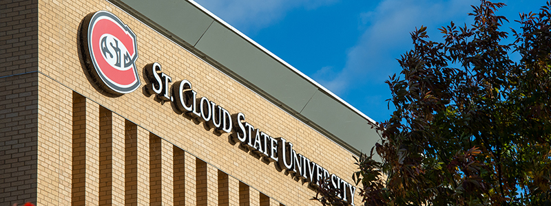 Exterior of the Miller Center Library with SCSU sign at top of building
