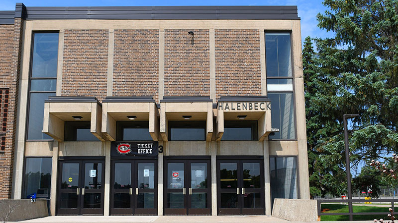 Northeast entrance of Halenbeck Hall