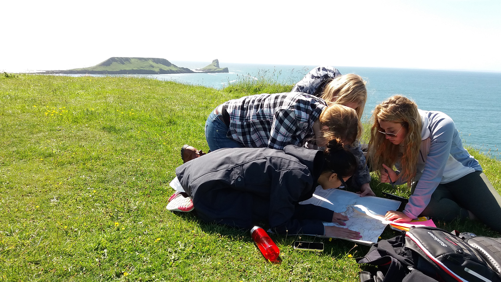 Students on Wales coast