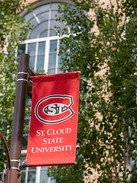 SCSU banner outside of Eastman Hall