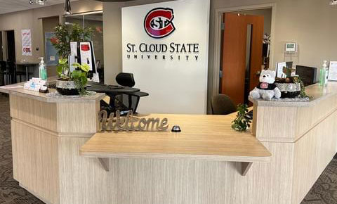 a view in front of the Plymouth welcome desk