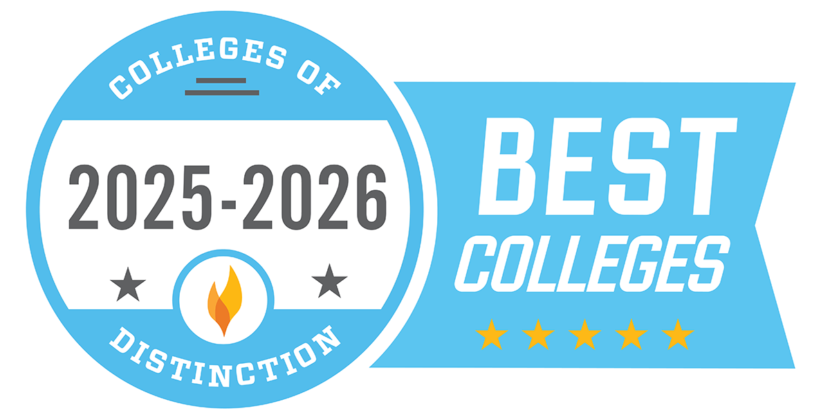 Colleges of Distinction 2025-26 best colleges blue banner logo