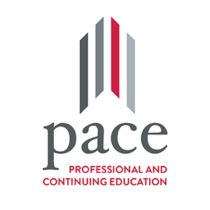 PACE professional and continuing education logo with four vector shapes on the left side