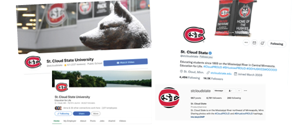 Screenshots of St. Cloud State social media sites